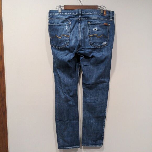 7FAMK Womens Josefina Skinny Boyfriend Distressed Jeans Size 30 Blue Button Fly - Picture 8 of 13
